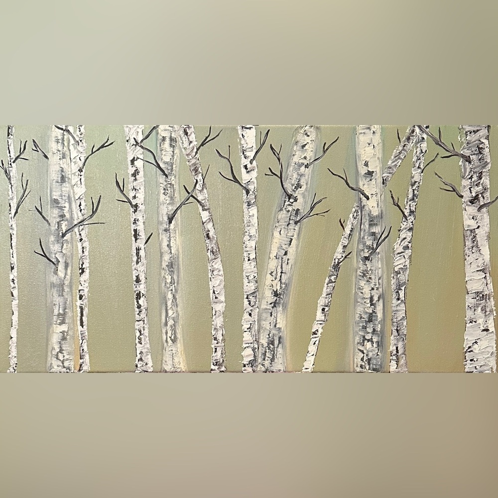 Birch Tree Canvas painting in green and White